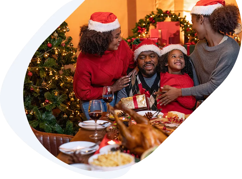 Happy family celebrating the holidays after getting a fast Christmas loan with bad credit